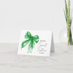 Green Bow Coquette Script Sweet 16 Thank You Card