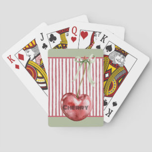 Green Bow Cream Red Stripes Cherry Playing Cards
