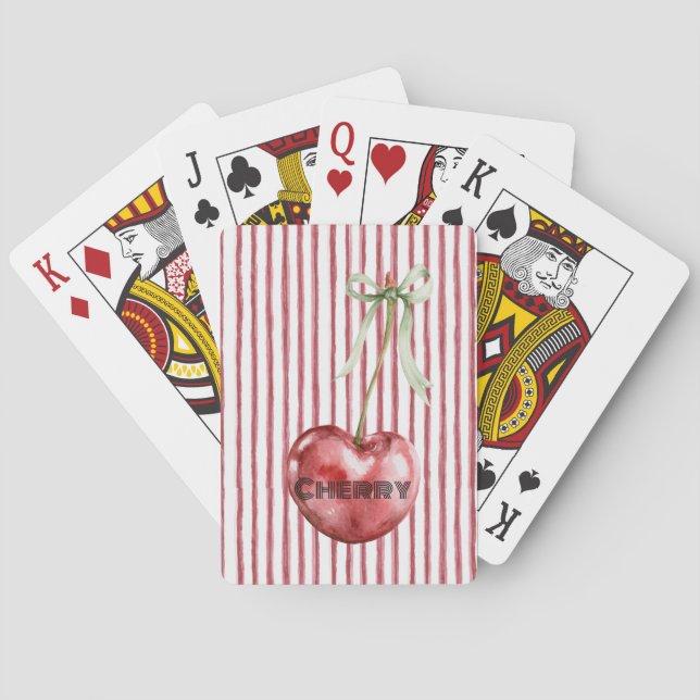 Green Bow Cream Red Stripes Cherry Playing Cards (Back)