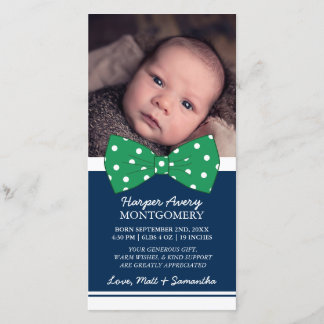 Green Bow Custom Photo Baby Shower Thank You Card