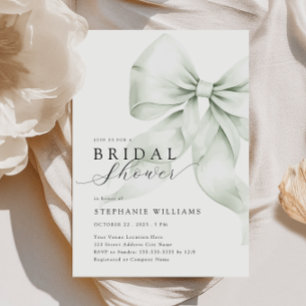 Green Bow Elegant Bridal Shower Invitation