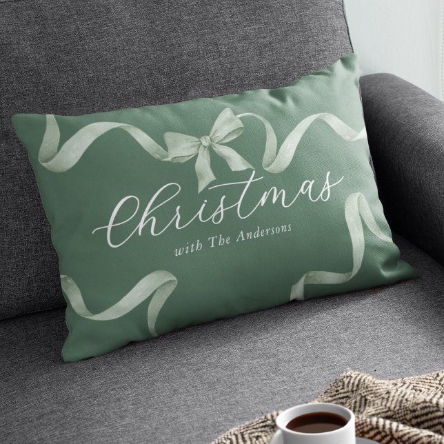 Green Bow Family Christmas Lumbar Cushion (Creator Uploaded)