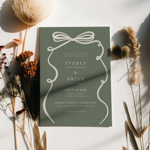 Green Bow Frame Wedding Invitation