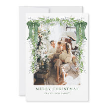 Green Bow Garland Christmas Photo Holiday Card