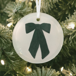 Green Bow Glass Ornament