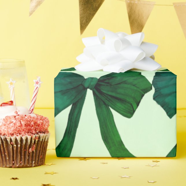 Green Bow Green Wrapping Paper (Birthday Party)