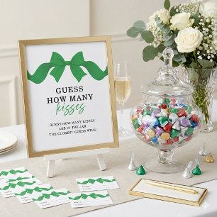 Green Bow Guess How Many Kisses Bridal Shower Poster