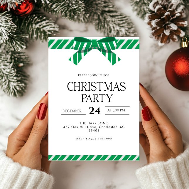 Green Bow Holiday Christmas Dinner Invitation (Creator Uploaded)