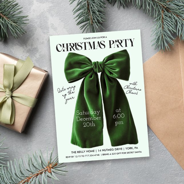 Green Bow Holiday Christmas Invitation (Creator Uploaded)