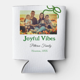 Green bow joyful Vibes add family photo name Can Cooler