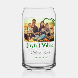 Green bow joyful Vibes add family photo name  Can Glass
