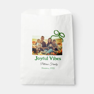 Green bow joyful Vibes add family photo name Favour Bag