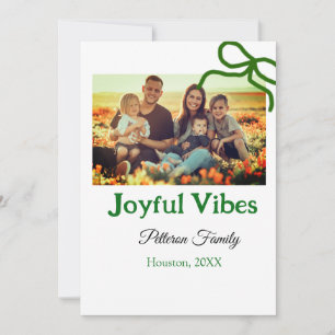 Green bow joyful Vibes add family photo name Invitation