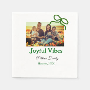 Green bow joyful Vibes add family photo name Napkin