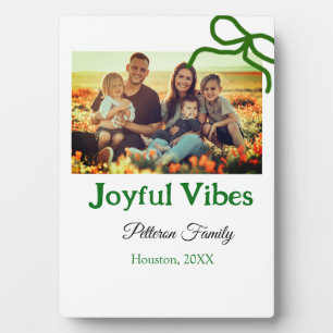 Green bow joyful Vibes add family photo name  Plaque