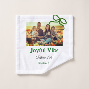 Green bow joyful Vibes add family photo name Wash Cloth