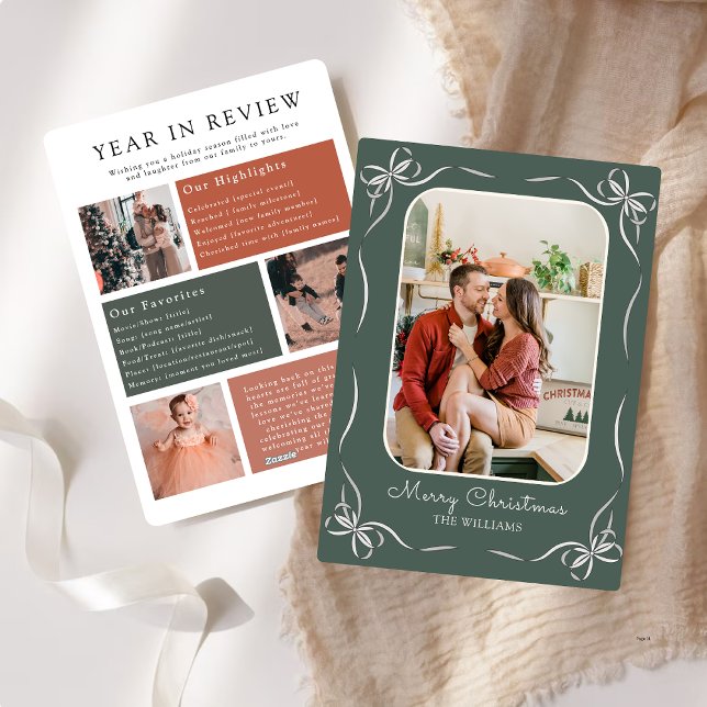 Green Bow Modern Year In Review Family Photo Holiday Card (Creator Uploaded)
