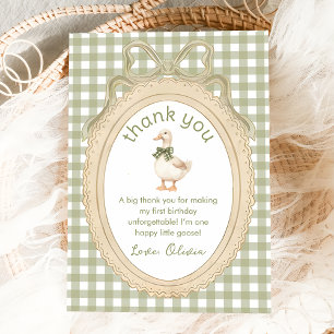 Green Bow One Silly Goose Birthday Thank You Card