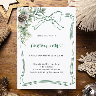 Green bow pine greenery Christmas Party Invitation