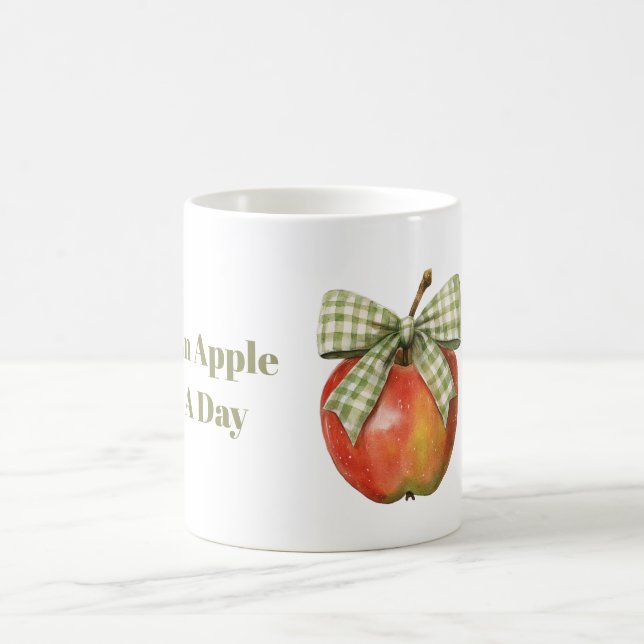 Green Bow Red Apple A Day Coffee Mug (Center)
