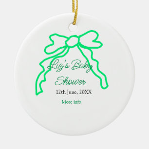 Green bow scribble baby shower add name date moder ceramic ornament