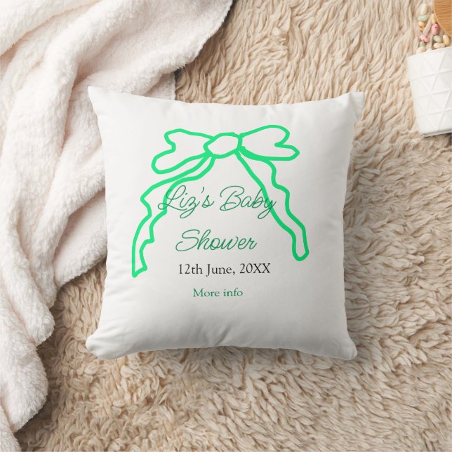 Green bow scribble baby shower add name date moder cushion (Blanket)