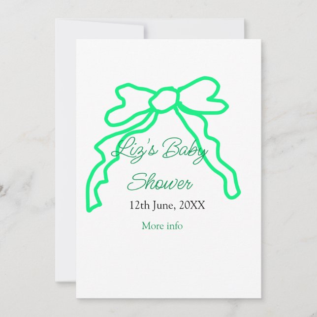 Green bow scribble baby shower add name date moder invitation (Front)