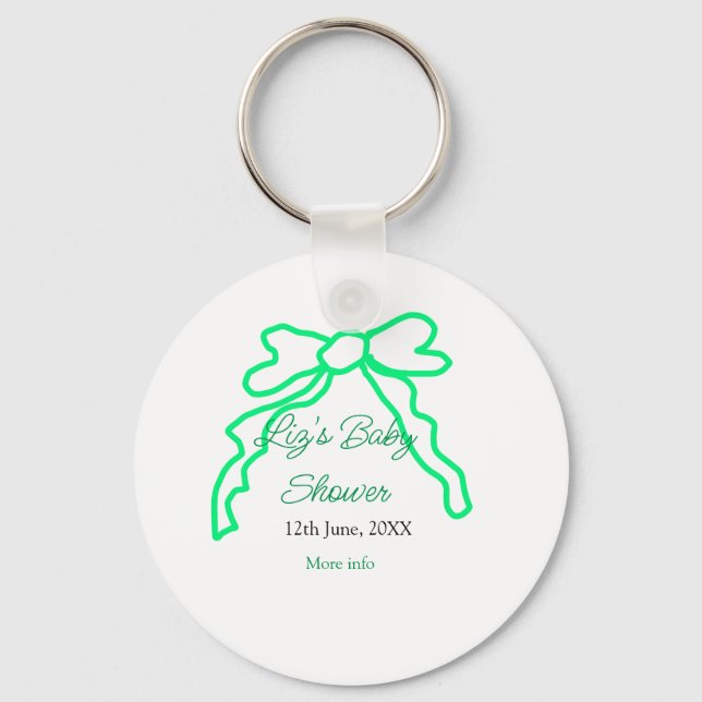 Green bow scribble baby shower add name date moder key ring (Front)