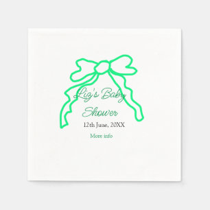 Green bow scribble baby shower add name date moder napkin