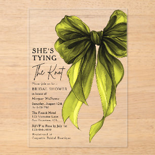 Green Bow She's Tying The Knot Bridal Shower Acrylic Invitations