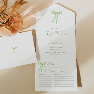 Green Bow She's Tying the Knot Bridal Shower All In One Invitation