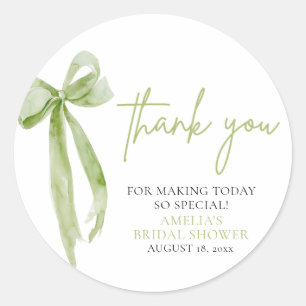 Green Bow She's Tying the Knot Bridal Shower Classic Round Sticker