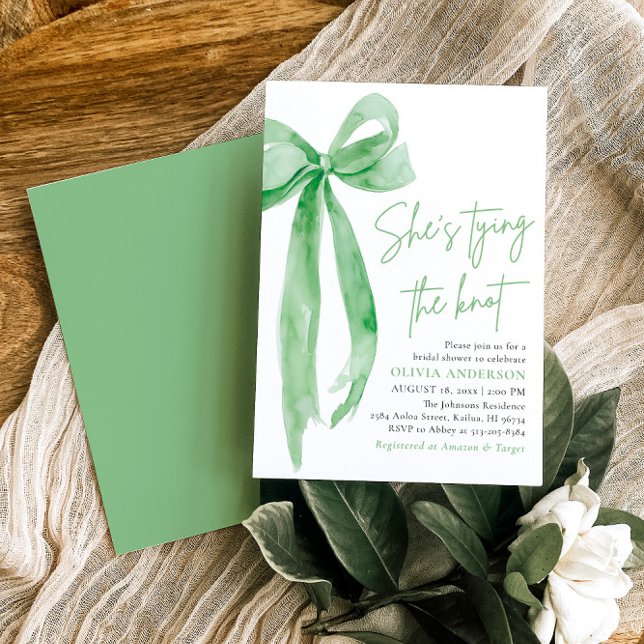 Green Bow She's Tying the Knot Bridal Shower Invitation (Creator Uploaded)