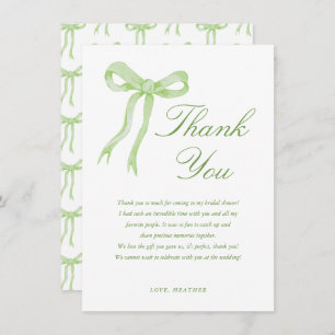 Green Bow She's Tying The Knot Bridal Shower Thank You Card