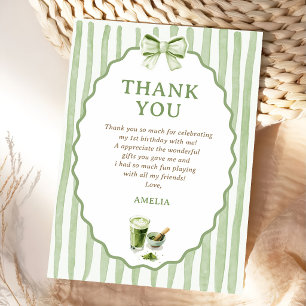 Green Bow Stripes Matcha Birthday Thank You Card