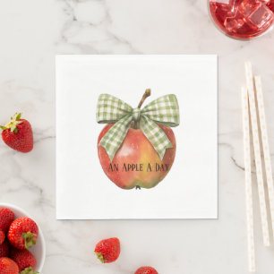 Green Bow Stripes Red Apples Napkin
