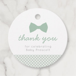 Green bow tie gingham cute thank you baby shower favour tags