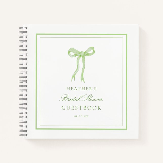Green Bow Tying The Knot Bridal Shower Guestbook Notebook (Front)
