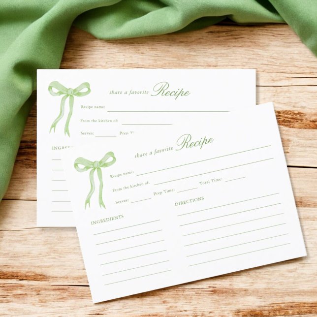 Green Bow Tying the Knot Bridal Shower Recipe Enclosure Card (Creator Uploaded)