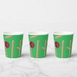 Green Bowled At Cricket, Paper Cups<br><div class="desc">Pictured on green is a cricket ball hitting cricket stumps</div>