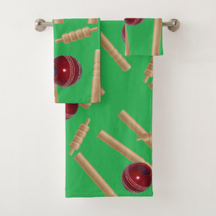 Green Bowled At Cricket Pattern, Bath Towel Set