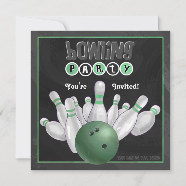Green Bowling Party Invitation (Front)