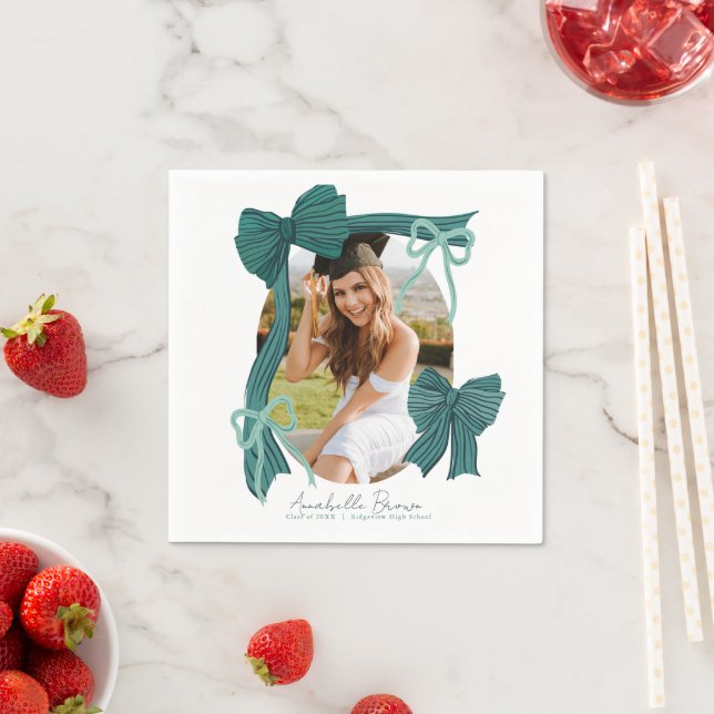 Green Bows Photo Graduation Napkin (Insitu)