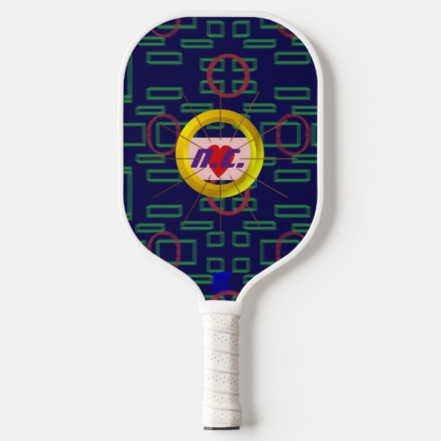 Green Boxes Red Circles Blue Pickleball Paddle (Front)