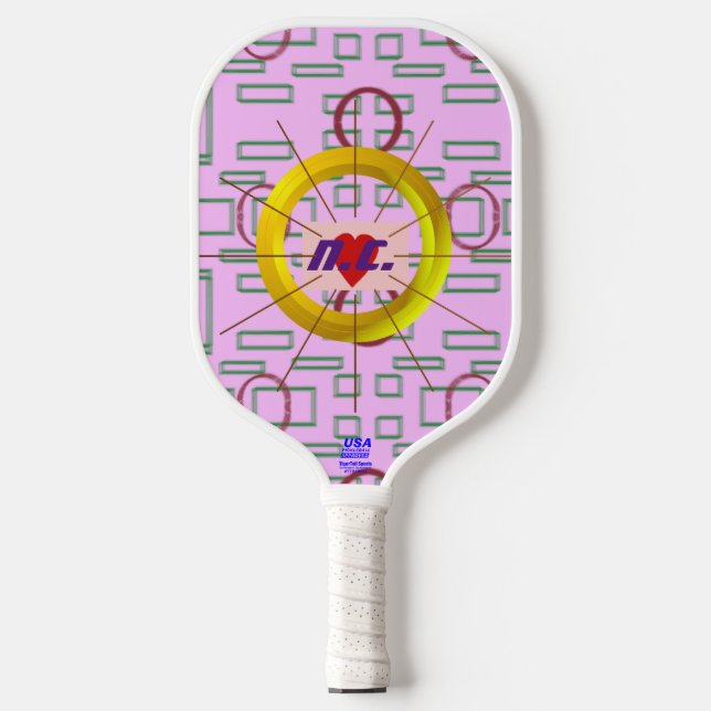 Green Boxes Red Circles Pink Pickleball Paddle (Front)