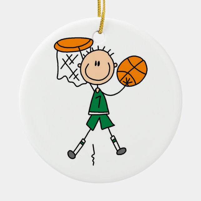 Green Boy Basketball Player t-shirts and Gifts Ceramic Tree Decoration (Front)