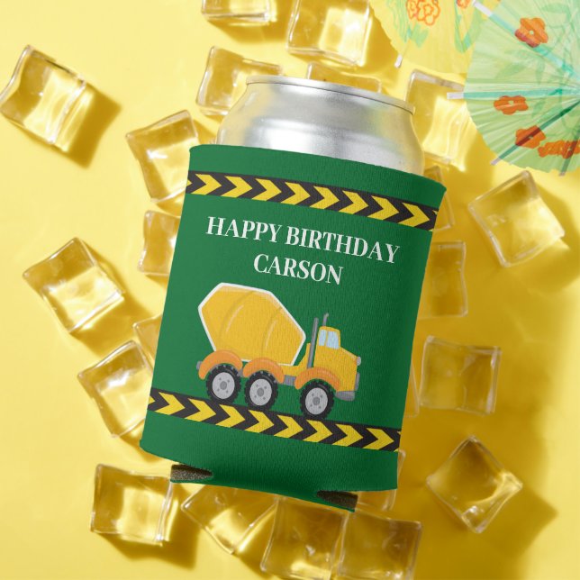 Green Boys Birthday Party Cement Mixer Truck Can Cooler (In Situ Summer)