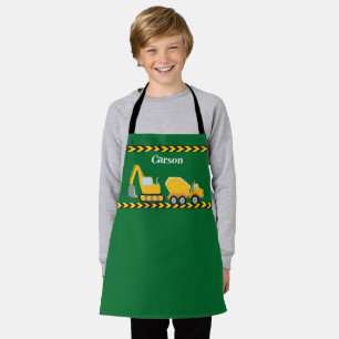 Green Boys Construction Vehicle Custom Kids Apron