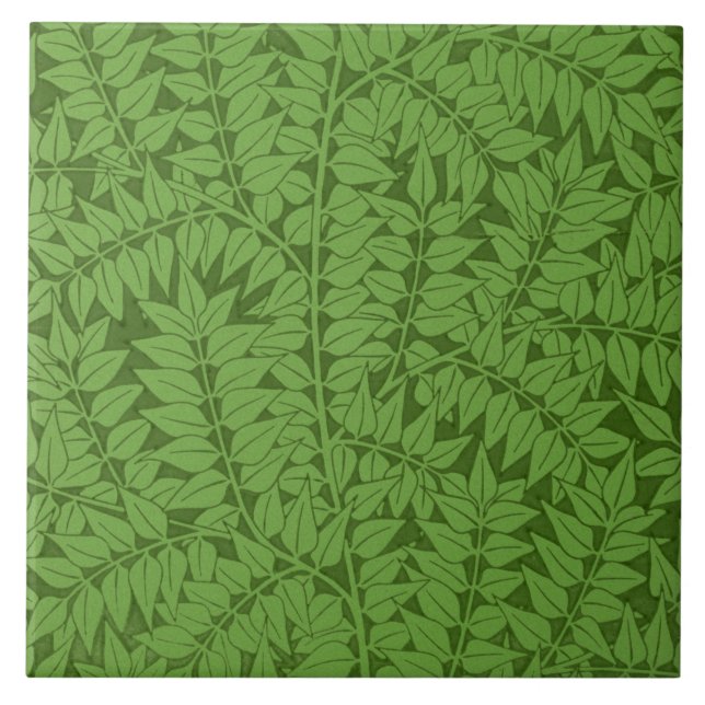 Green Branch Pattern (Jungle Art) (William Morris) Ceramic Tile (Front)