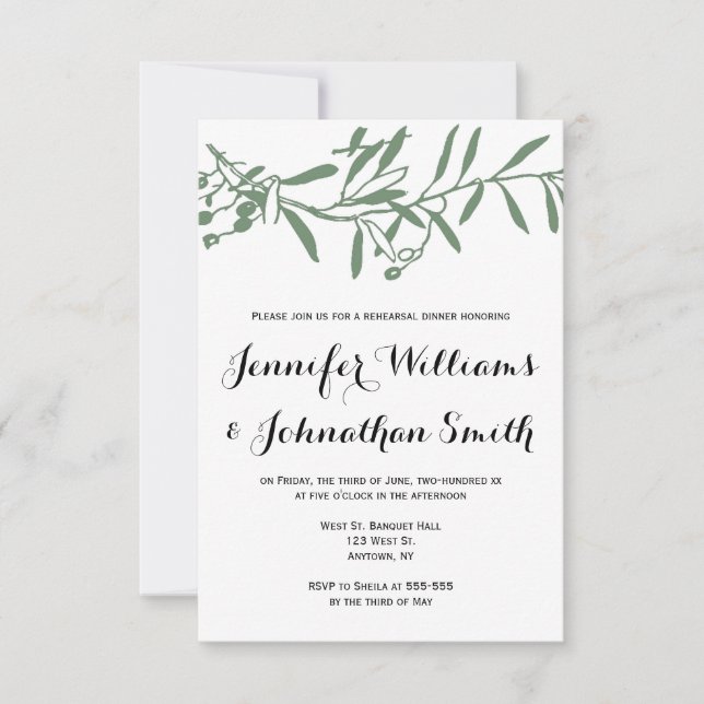 Green branch rehearsal dinner invitations (Front)